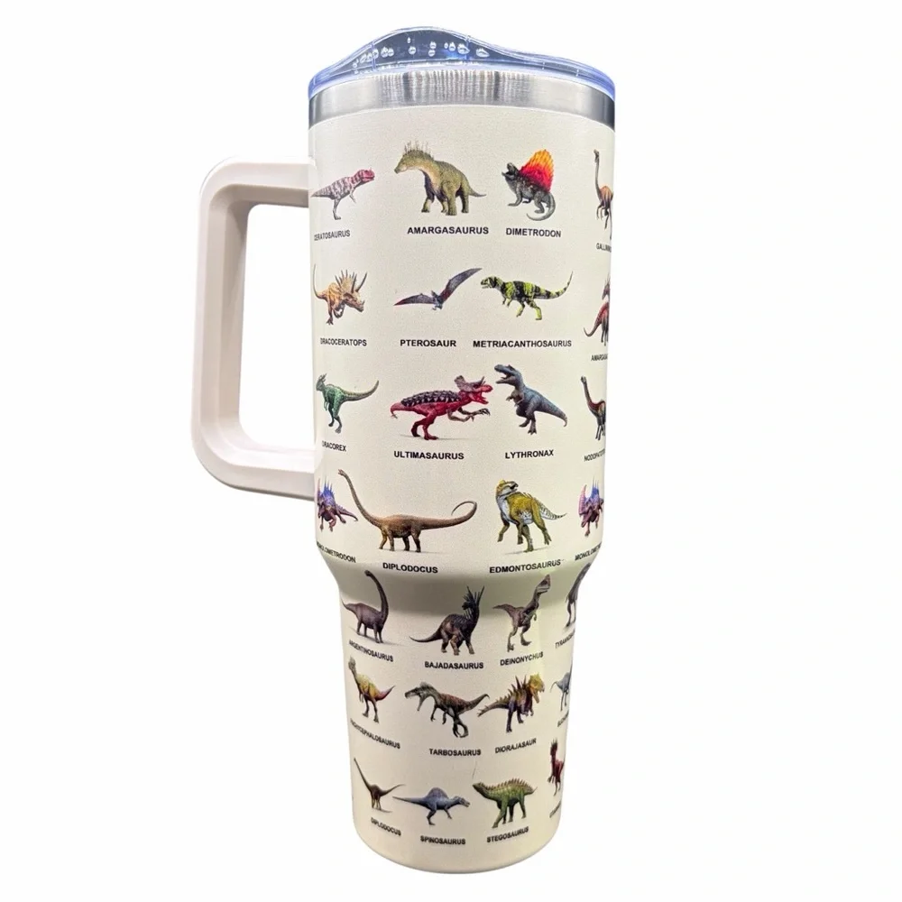 DINOSAUR JUMBO 64 OZ STAINLESS STEEL TRAVEL TUMBLER WITH HANDLE & SLIDE LID
